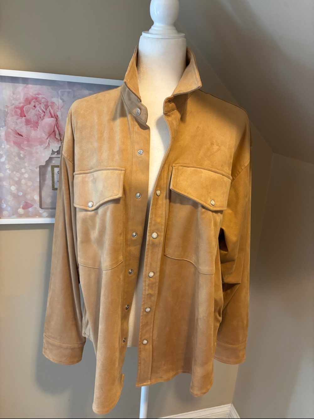 MOTHER Double Flap Roomie Foxy Soft Faux Suede Jacket in Light Camel